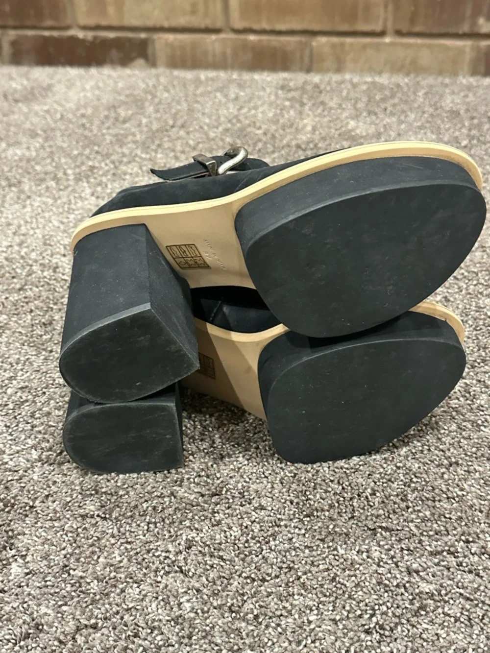 Free People Maggie Mary Jane Platform Heels Black Leather 37 Retro Chic - Picture 9 of 10